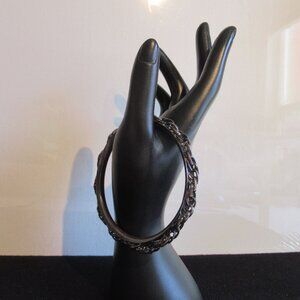 Unisex Black Bangle Bracelet with Black Metal Links/Chain, Steampunk